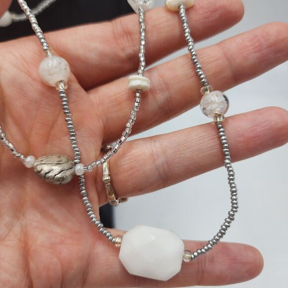 Chicos Layered Beaded White Mother Of Pearl Multi Strand Neacklace 26-34" Long - Picture 3 of 7